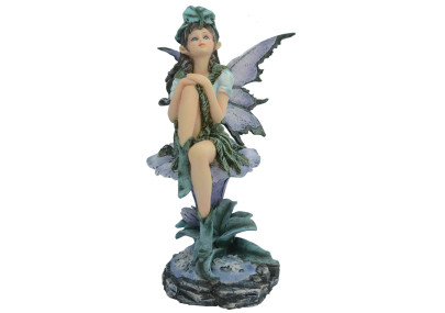 Figurine fée bleue assise sur une fleur (16x11cm*)
