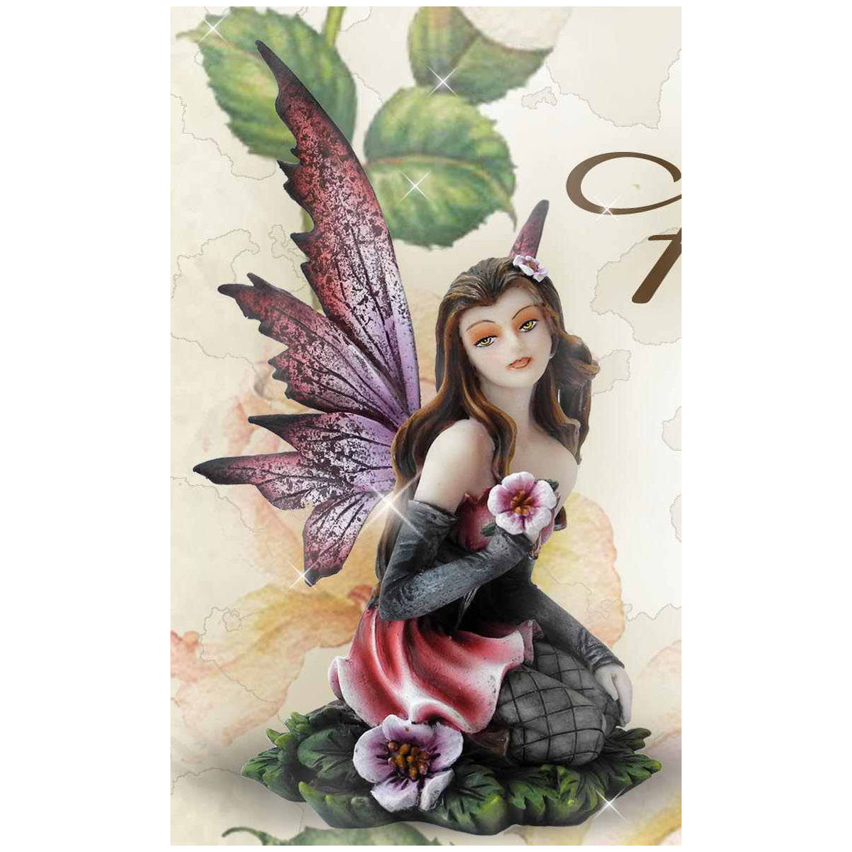 Fée roses aux fleurs - Figurine féerique (15x9cm)