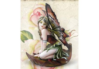 Fée elfe robe verte - Figurine féerique (14x10cm)