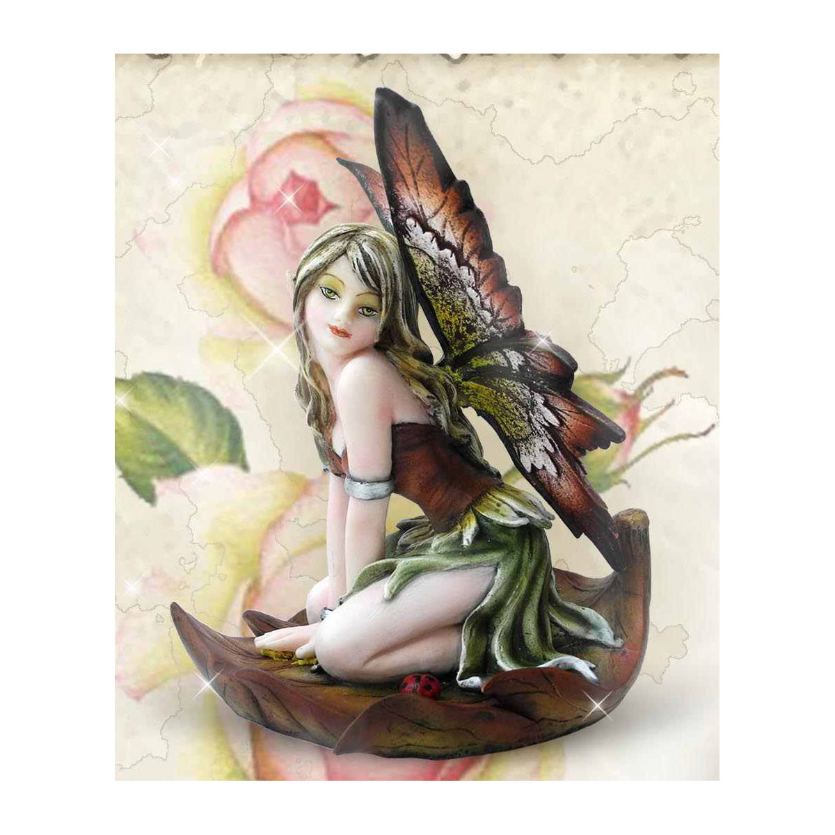 Fée elfe robe verte - Figurine féerique (14x10cm)