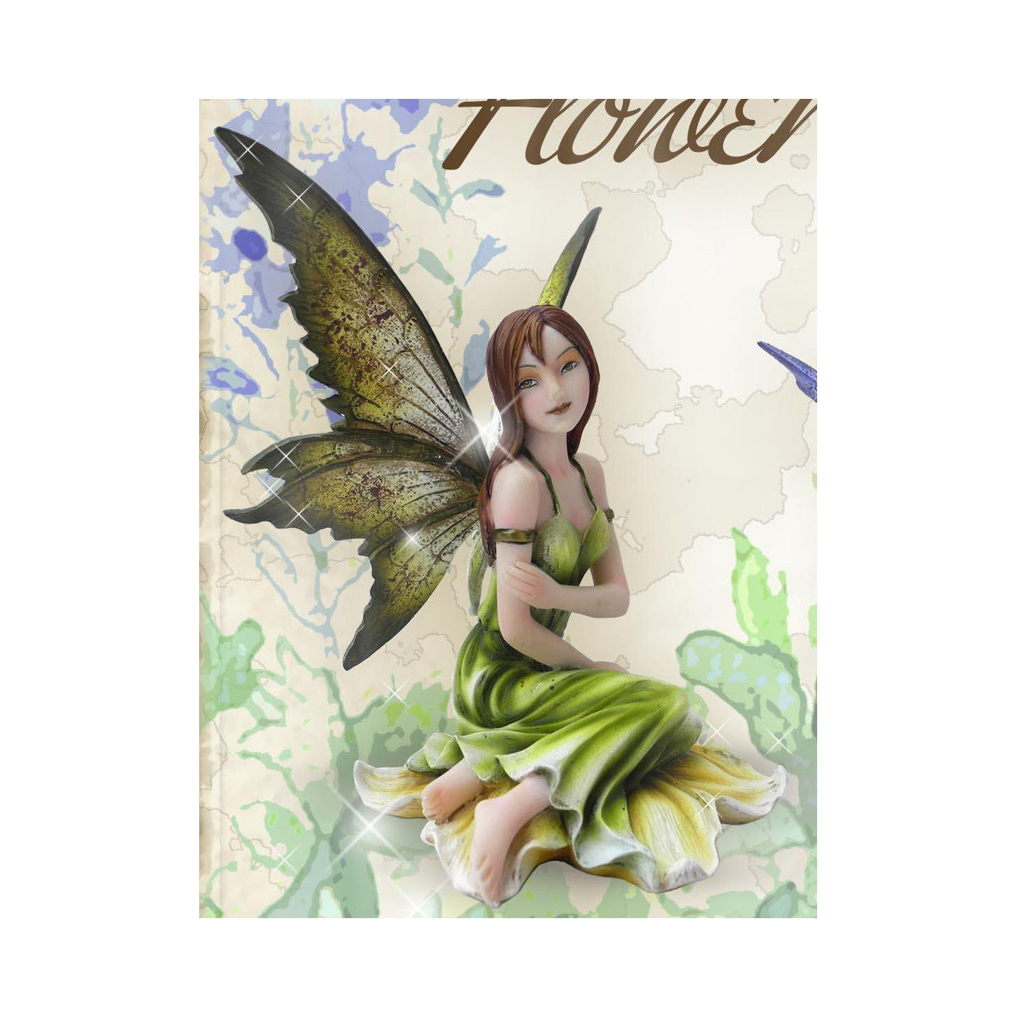 Fée verte figurine féerique elfe (13x12cm)