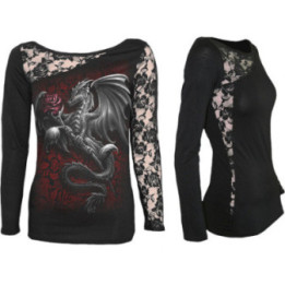 Dragon rose - Tshirt femme dragon - Manches longues