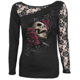 Rose skull - T-shirt femme gothic - Manches longues
