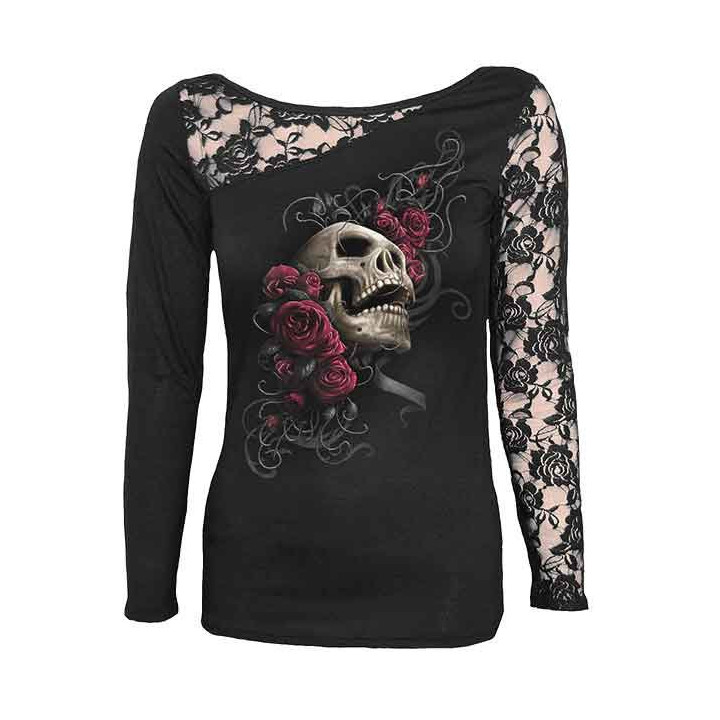 Rose skull - T-shirt femme gothic - Manches longues