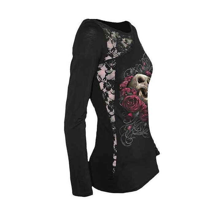Rose skull - T-shirt femme gothic - Manches longues