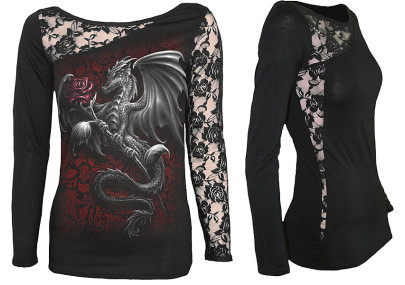 Dragon rose - Tshirt femme dragon - Manches longues