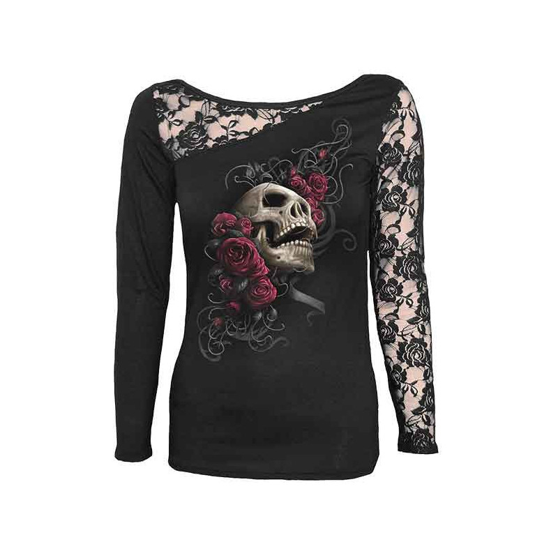 Rose skull - T-shirt femme gothic - Manches longues - Spiral