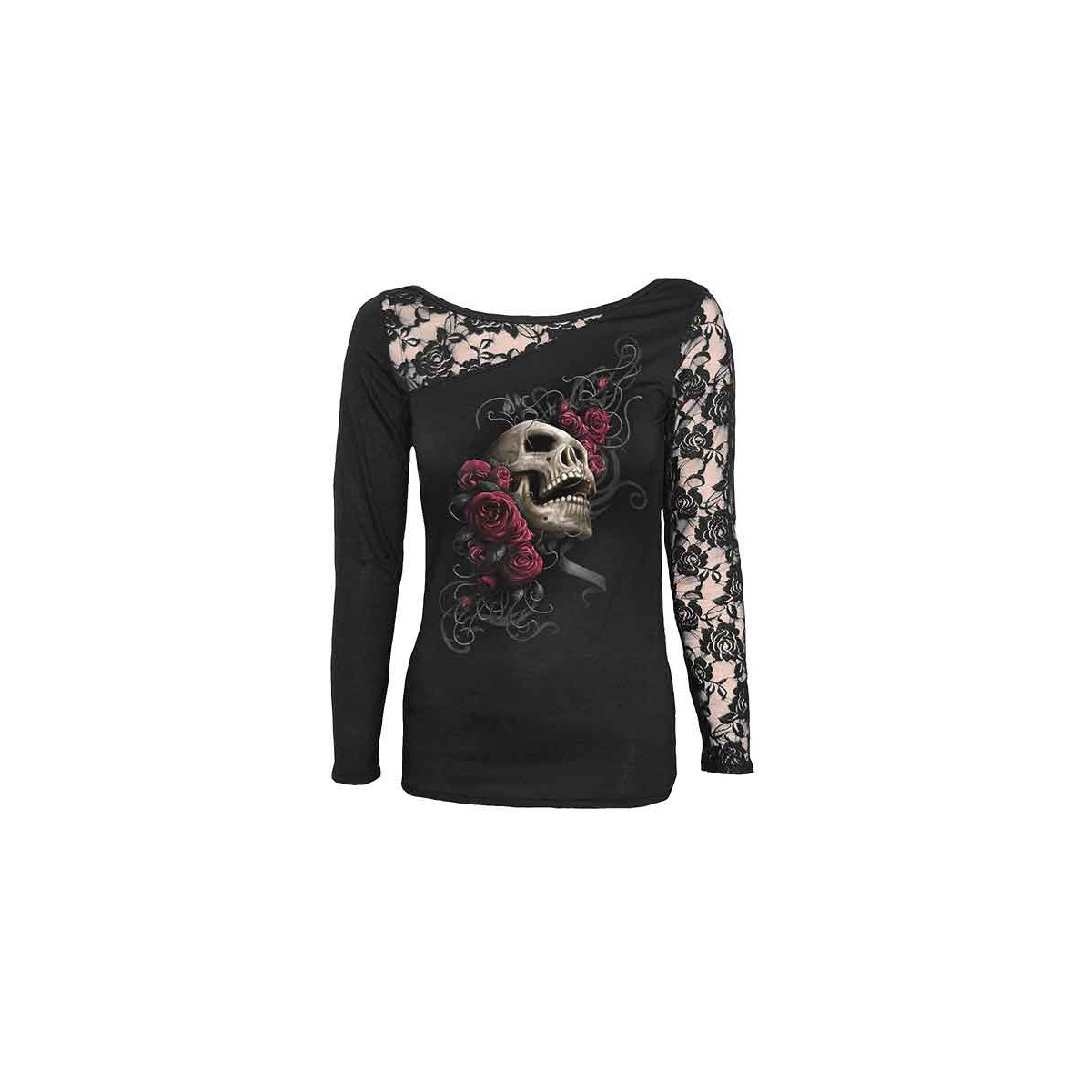 Rose skull - T-shirt femme gothic - Manches longues - Spiral