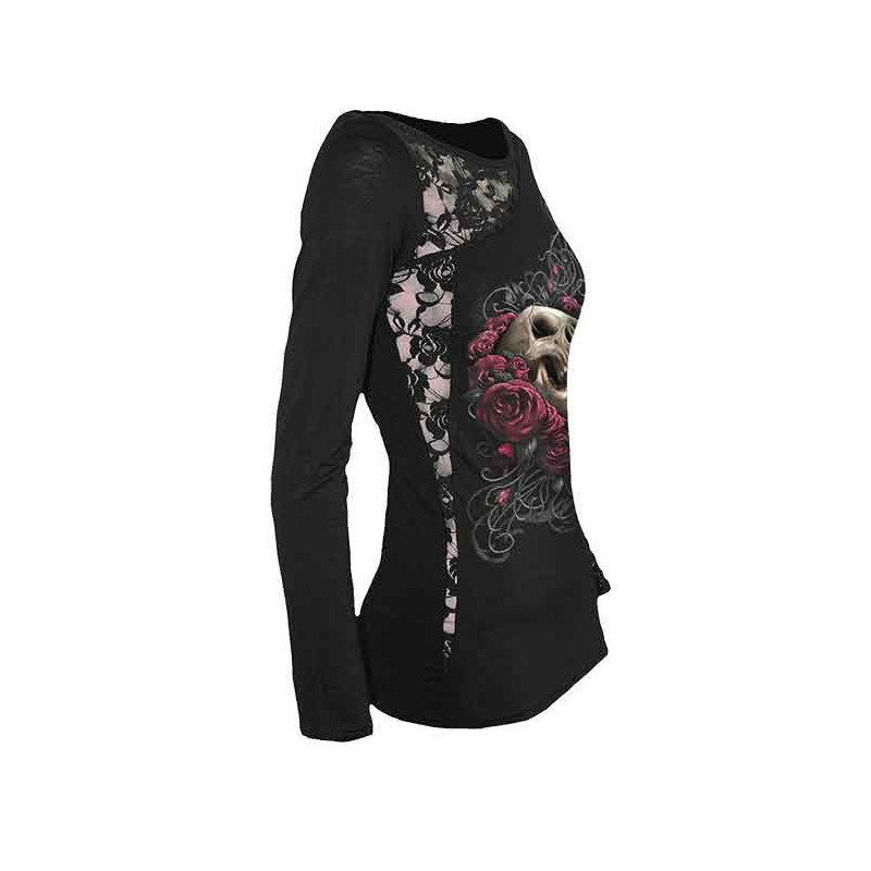 Rose skull - T-shirt femme gothic - Manches longues - Spiral