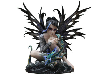 Figurine fée bleue et dragon bleu - Statuette (30x33cm)