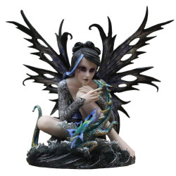 Figurine fée bleue et dragon bleu - Statuette (30x33cm)