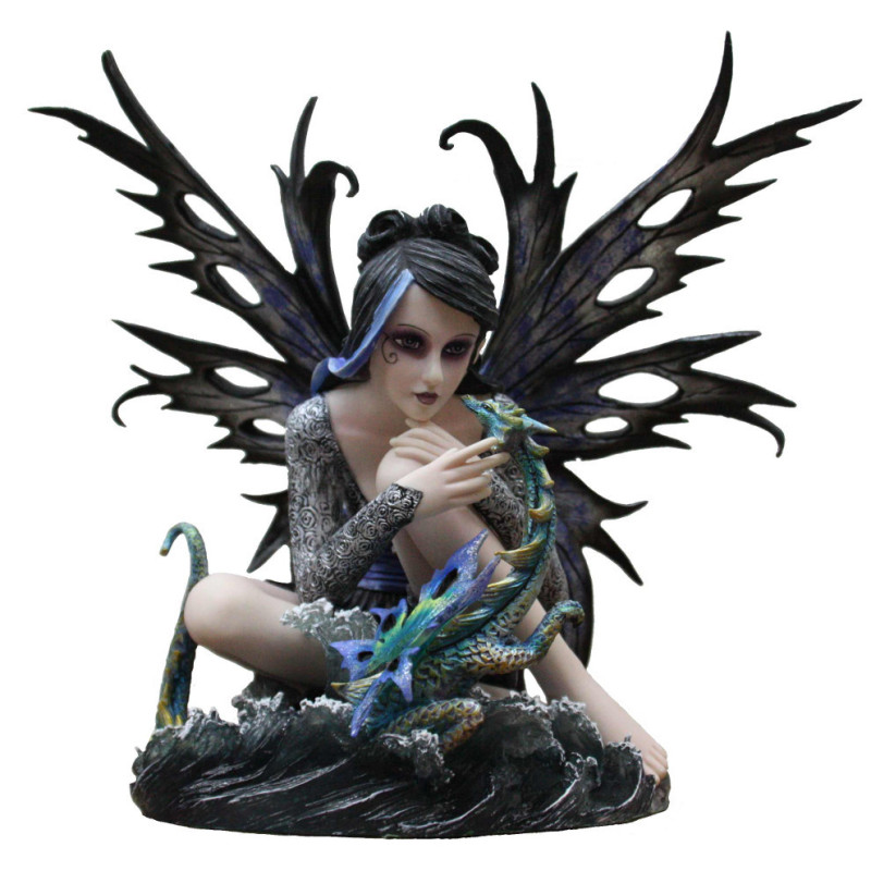 Figurine fée bleue et dragon bleu - Statuette (30x33cm)