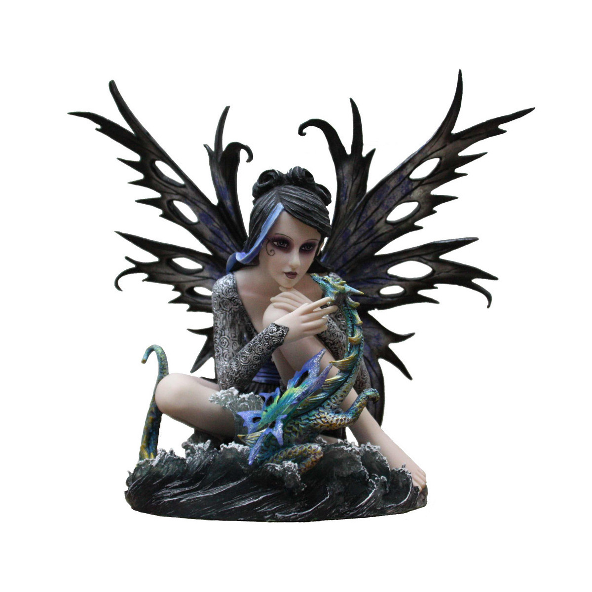 Figurine fée bleue et dragon bleu - Statuette (30x33cm)