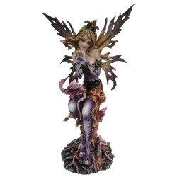 Figurine fée elfe et petit dragon (29x15cm)