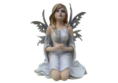 Statuette fée blanche à genoux (29x26cm) - Figurine