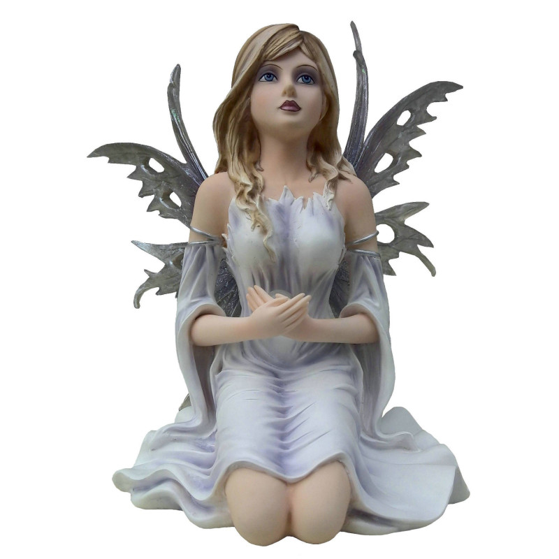 Statuette fée blanche à genoux (29x26cm) - Figurine