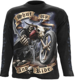Shut up & ride - T-shirt squelette moto - Manches