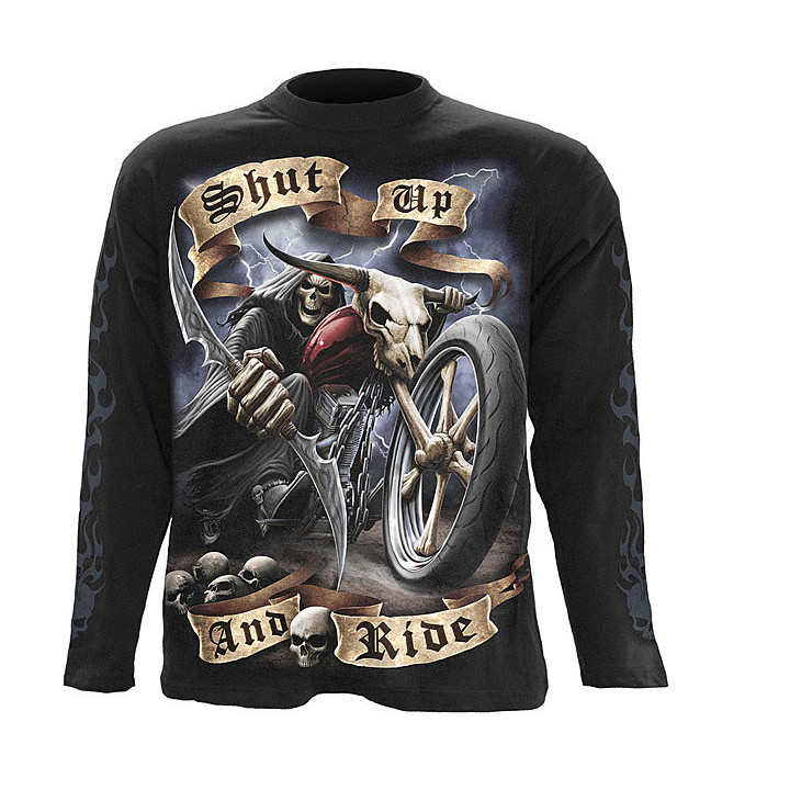 Shut up & ride - T-shirt squelette moto - Manches