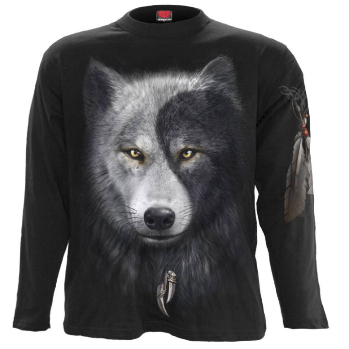 Wolf chi - T-shirt homme loup noir gris blanc - Manches