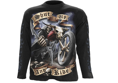 Shut up & ride - T-shirt squelette moto - Manches longues