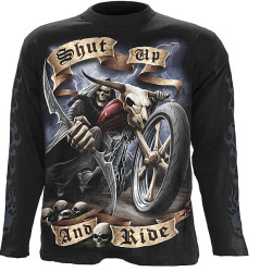 Shut up & ride - T-shirt squelette moto - Manches longues