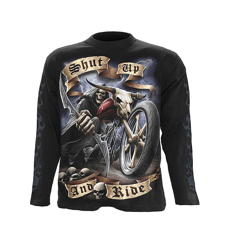 Shut up & ride - T-shirt squelette moto - Manches longues