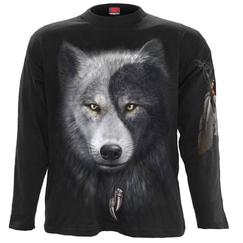 Wolf chi - T-shirt homme loup noir gris blanc - Manches longues