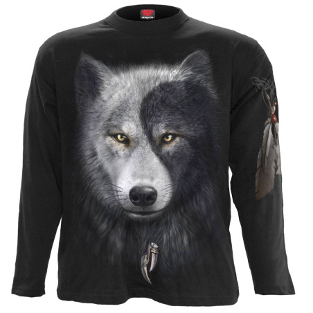 Wolf chi - T-shirt homme loup noir gris blanc - Manches longues