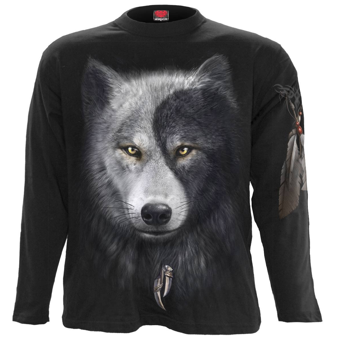 Wolf chi - T-shirt homme loup noir gris blanc - Manches longues