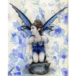 Figurine 'Fairy Dreams' bleu blanc (fée ange et loup) - 40x36x20 cm -  [A2986]