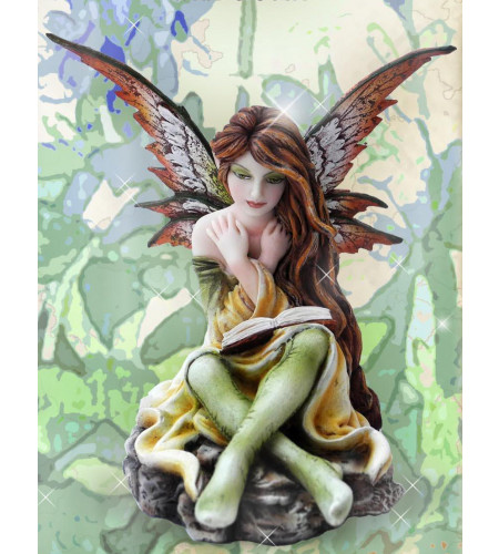 Fée avec un livre figurine féerique elfe (13x12cm)