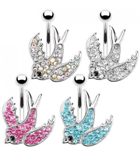 bijoux piercings de nombril motif oiseaux et strass couleur