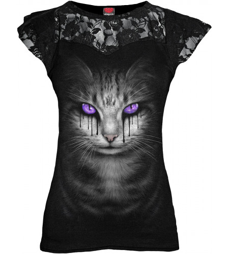 Cat's tears - T-shirt femme chat fantasy - Spiral