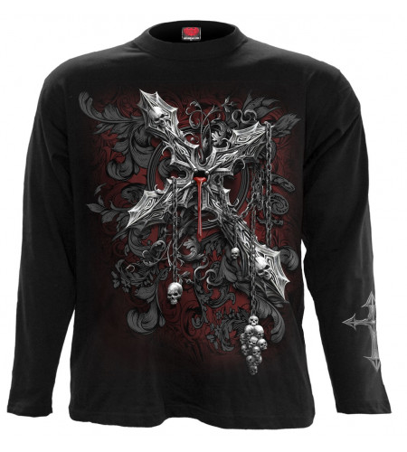 boutique tee shirt motif crane gothique homme manches longues cross darkness spiral
