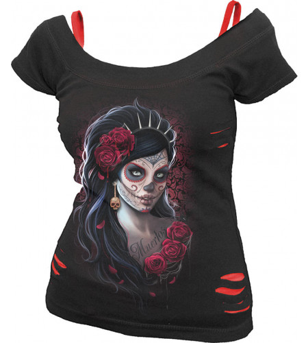 t-shirt femme gothic muertos folklore mexicain
