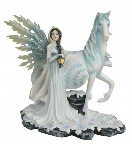 Fée de l'hiver et cheval pégase - Figurine statuette (32x32cm*)