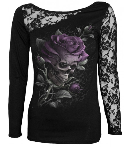 boutique gothic vente vetement femme tee shirt manches longues skull rose
