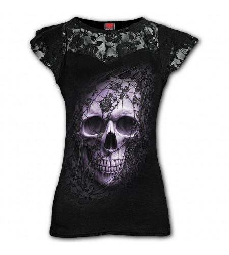boutique en ligne vetement dark gothic tee shirt femme dentelle lace skull