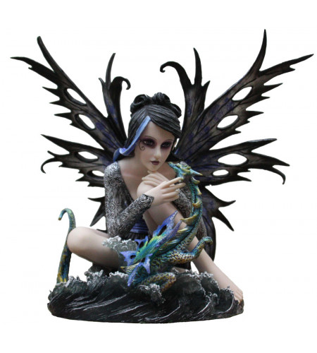 Figurine fée bleue et dragon bleu - Statuette (30x33cm)