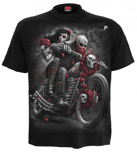 Boutique vente tee shirt moto motrd motif squellette dark fantasy rock dotd bikers spiral manches courtes