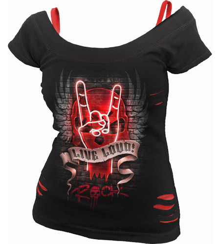 Boutique rock en ligne tee shirt femme motif heavy metal musique signe metalleux