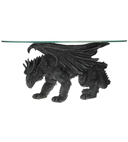 table basse dragon noir en résine - Déco heroic fantasy