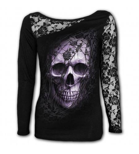 Lace skull - T-shirt femme crane gothic - Manches longues