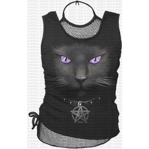 Black cat mesh débardeur femme
