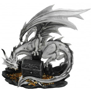 Boutique vente déco dragons fantasy statuette dragon blanc et gris