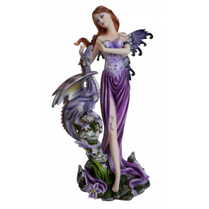 Fée et dragon mauve  - Figurine féerique - 22x18cm*