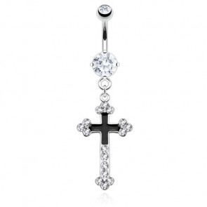 Boutique piercing nombril croix noir émaillé et strass