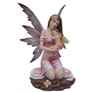 boutique féerique vente déco fées et elfes statuette fée rose et son enfant