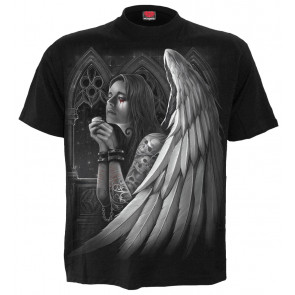 tee shirt gothic femme ange ailée priant et demandant pardon