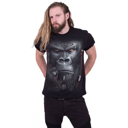 Casque Chimpanzé T Shirt Homme T-shirt Gris T-Shirt Musique XL Coton 2XL 3XL